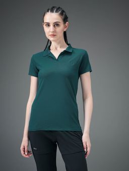 Technosport - Women Green Solid Slim Fit Matpiq Polo T-Shirt