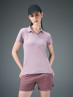Technosport - Women Mauve Solid Slim Fit Matpiq Polo T-Shirt