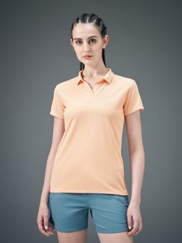 Technosport - Women Peach Solid Slim Fit Matpiq Polo T-Shirt