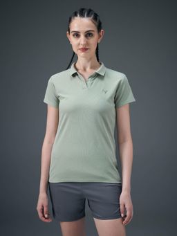 Technosport - Women Green Solid Slim Fit Matpiq Polo T-Shirt