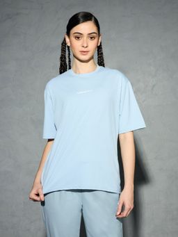 Technosport - Women Blue Solid Boxy Fit Round Neck Cotflex Sports T-Shirt