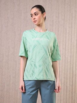 Technosport - Women Green Jacquard Boxy Fit Round Neck Double Cool Sports T-Shirt