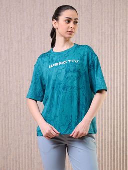 Technosport - Women Turquoise Jacquard Boxy Fit Round Neck Double Cool Sports T-Shirt