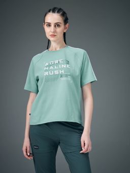 Technosport - Women Green Printed Relaxed Fit Round Neck Elastoplus Sports T-Shirt