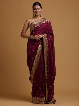 Koskii - Wine Zari Work Art Silk Designer Saree with Unstitched Blouse