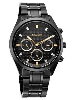 Sonata - Summit Multifunction Black Dial Watch - 7158NM01 (M)