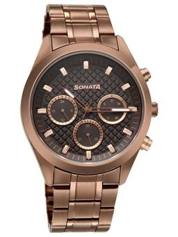 Sonata - Summit Multifunction Brown Dial Watch - 7158QM01 (M)