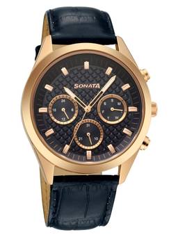 Sonata - Summit Multifunction Blue Dial Leather Strap Watch - 7158WL01 (M)