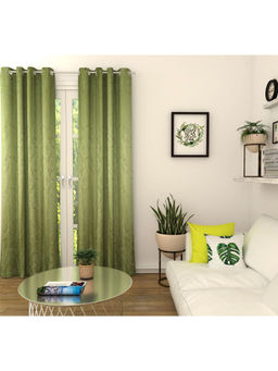 HomeTown - Fiesta Jacquard Dim Out Door Curtains 7 Feet in Olive Colour (Set of 2)