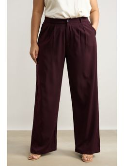 FREAKINS - Curve Women's Pleated Burgundy Korean Pant