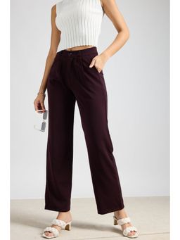 FREAKINS - Burgundy Solid Straight Fit Korean Pant