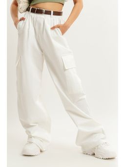FREAKINS - White Parachute Cargo Pant With Belt (Set of 2)