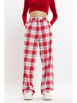 FREAKINS - Red And White Checkered Straight Fit Pant