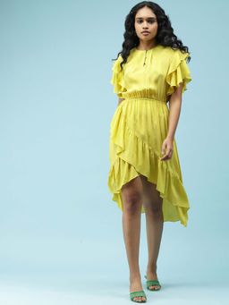 Label Ritu Kumar - Lime Green Ruffled Short Dress