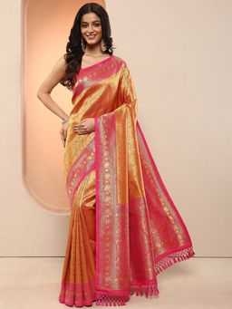 Libas - Mustard Woven Design Silk Blend Saree with Unstitched Blouse
