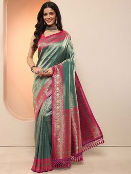 Libas - Green Woven Design Silk Blend Saree with Unstitched Blouse