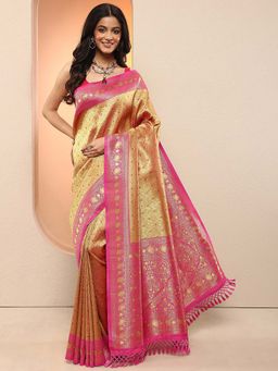 Libas - Mustard Woven Design Silk Blend Saree with Unstitched Blouse