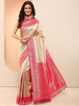 Libas - Gold Woven Design Silk Blend Saree with Unstitched Blouse