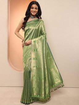 Libas - Green Woven Design Silk Blend Saree with Unstitched Blouse