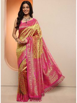 Libas - Mustard Woven Design Silk Blend Saree with Unstitched Blouse