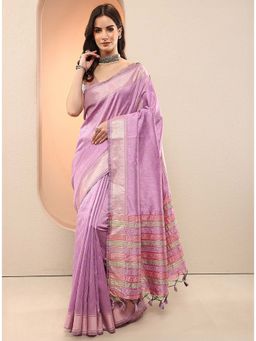 Libas - Lavender Woven Silk Blend Saree with Unstitched Blouse