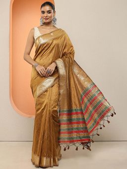 Libas - Mustard Woven Silk Blend Saree with Unstitched Blouse