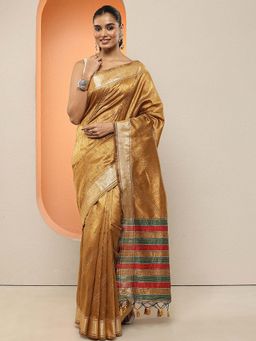 Libas - Gold Woven Silk Blend Saree with Unstitched Blouse