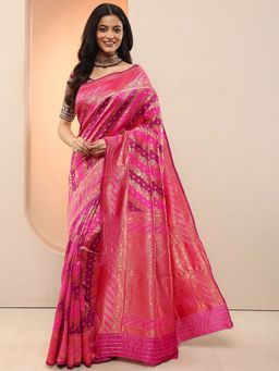 Libas - Pink Woven Design Silk Blend Saree with Unstitched Blouse