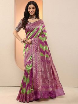 Libas - Green Woven Design Silk Blend Saree with Unstitched Blouse