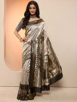 Libas - Grey Woven Design Silk Blend Saree with Unstitched Blouse