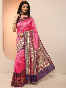 Libas - Pink Woven Design Silk Blend Saree with Unstitched Blouse