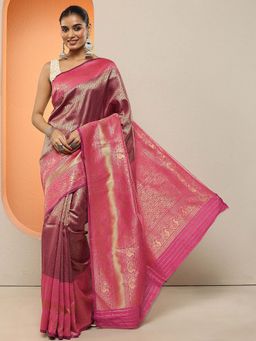 Libas - Burgundy Woven Design Silk Blend Saree with Unstitched Blouse