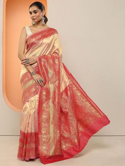 Libas - Peach Woven Design Silk Blend Saree with Unstitched Blouse