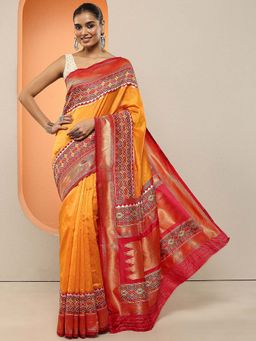 Libas - Yellow Woven Design Silk Blend Saree with Unstitched Blouse