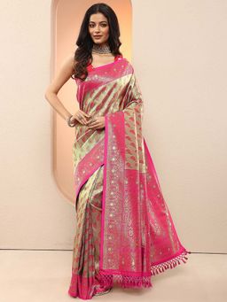 Libas - Gold Woven Design Silk Blend Saree with Unstitched Blouse