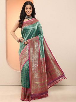 Libas - Green Woven Design Silk Blend Saree with Unstitched Blouse
