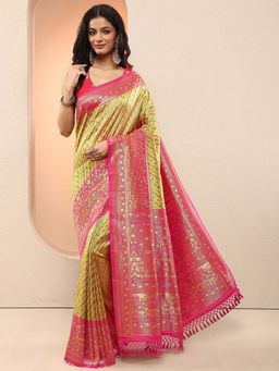 Libas - Green Woven Design Silk Blend Saree with Unstitched Blouse