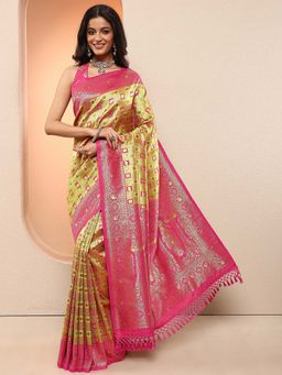Libas - Yellow Woven Design Silk Blend Saree with Unstitched Blouse