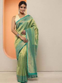 Libas - Green Woven Design Silk Blend Saree with Unstitched Blouse