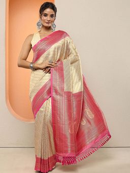 Libas - Cream Woven Design Silk Blend Saree with Unstitched Blouse