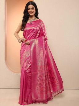 Libas - Pink Woven Design Silk Blend Saree with Unstitched Blouse