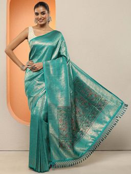 Libas - Blue Woven Design Silk Blend Saree with Unstitched Blouse