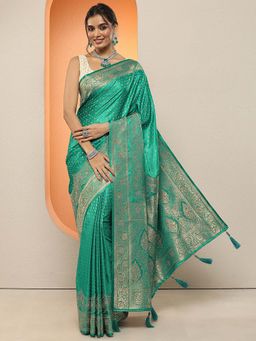 Libas - Green Woven Design Silk Blend Saree with Unstitched Blouse