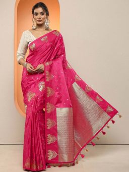 Libas - Pink Woven Design Silk Blend Saree with Unstitched Blouse