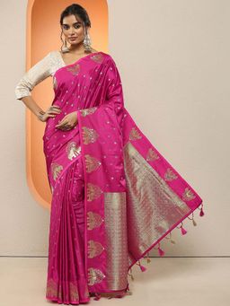 Libas - Magenta Woven Design Silk Blend Saree with Unstitched Blouse