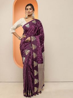 Libas - Purple Woven Design Silk Blend Saree with Unstitched Blouse