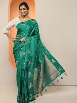 Libas - Green Woven Design Silk Blend Saree with Unstitched Blouse