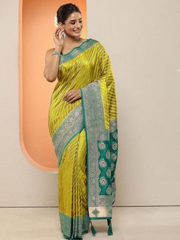 Libas - Green Woven Design Silk Blend Saree with Unstitched Blouse