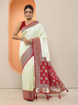 Libas - Cream Woven Design Silk Blend Saree with Unstitched Blouse