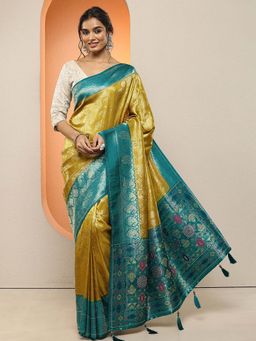 Libas - Olive Woven Design Silk Blend Saree with Unstitched Blouse